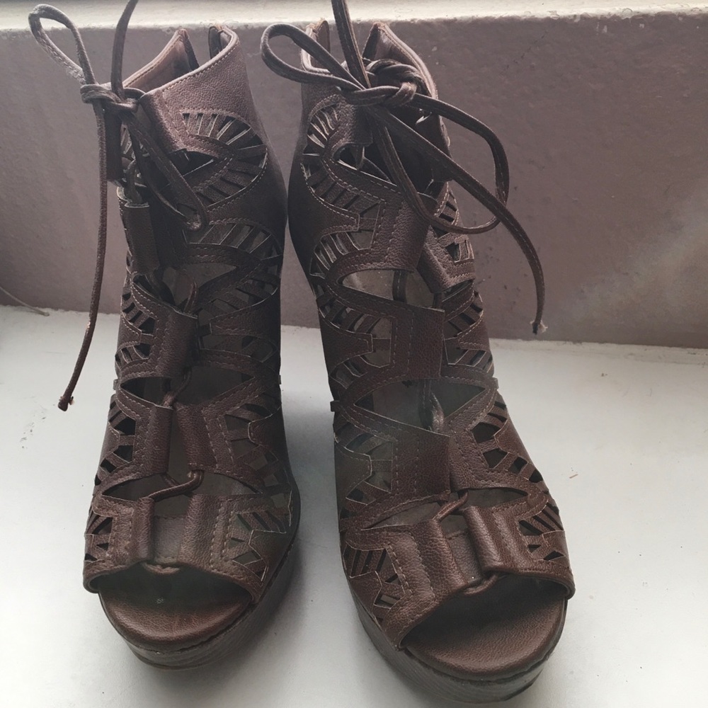 Brown high wedge heels